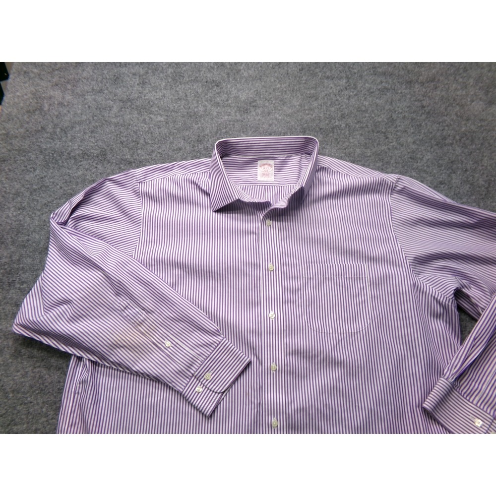 Brooks Brothers 346 Mens 18-6/7 Regular Fit Purple Striped Non-Iron Cotton Shirt